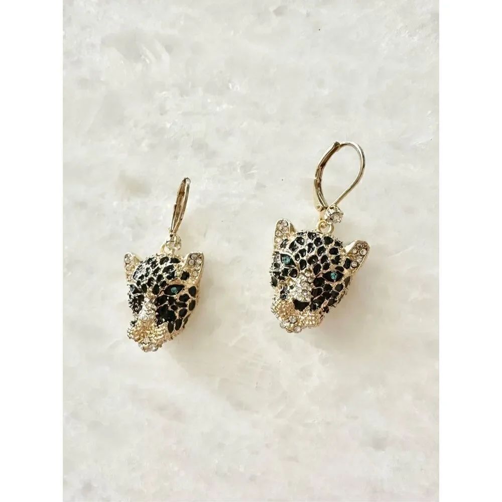 Cheetah gold and black color dangle earrings